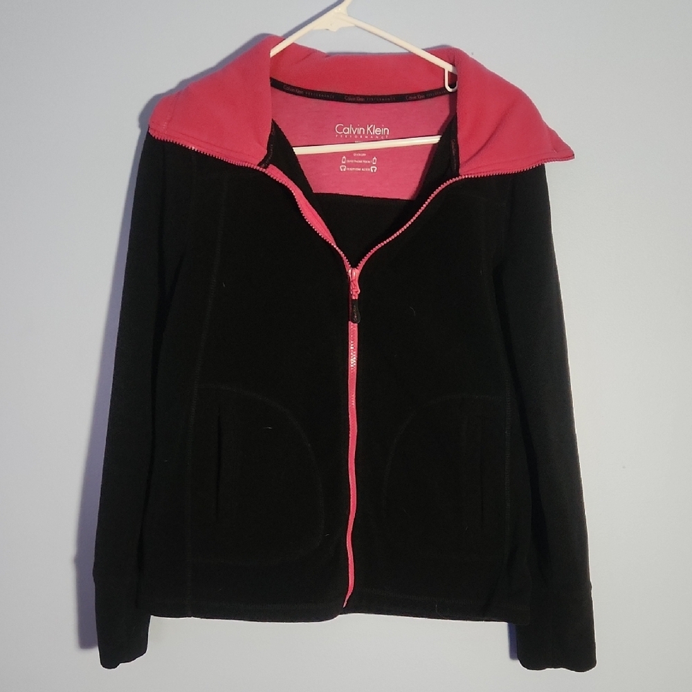 Calvin Klein Black and Pink Zip-Up Performance Fleece Jacket, Sz Med